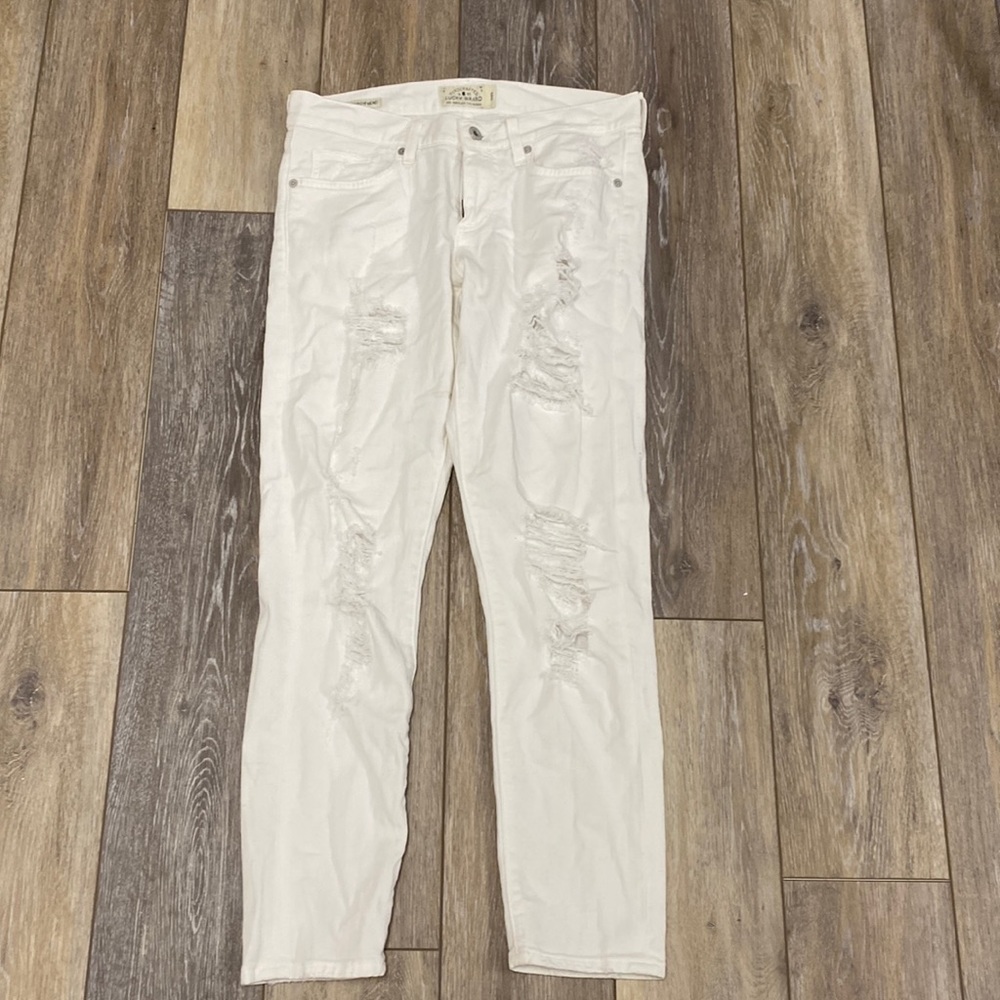Lucky brand sienna slim boyfriend white distressed jeans